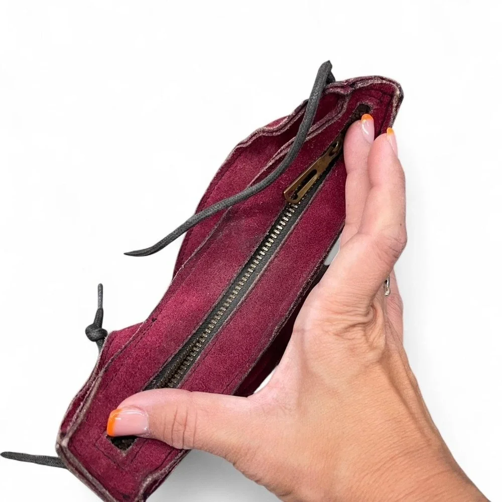 Burgundy leather cat ear pouch cosplay reor zipper